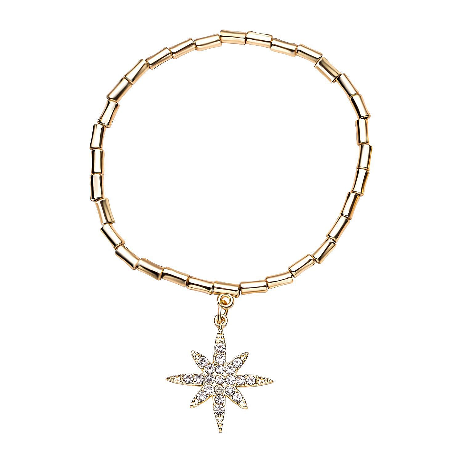 Set of 3 - White Austrian Crystal Flower, Star & Tree of Life Charm Stretchable Bracelet