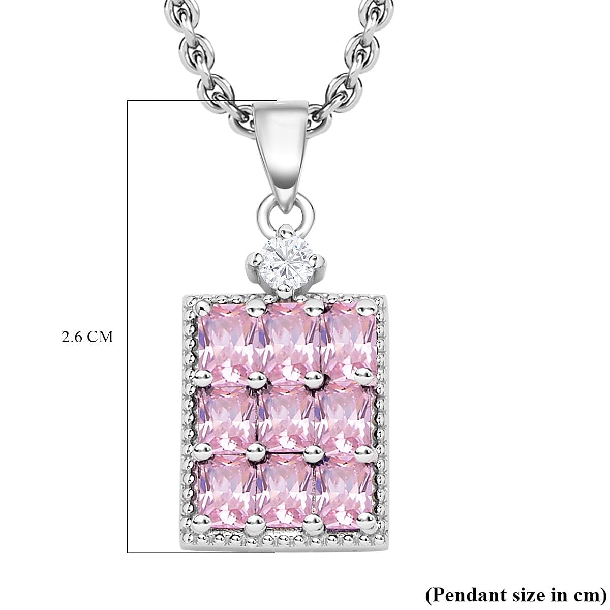 Simulated Diamond and Pink Cubic Zirconia Pendant with Stainless Chain (Size - 20 ) in Rhodium Overlay Sterling Silver.