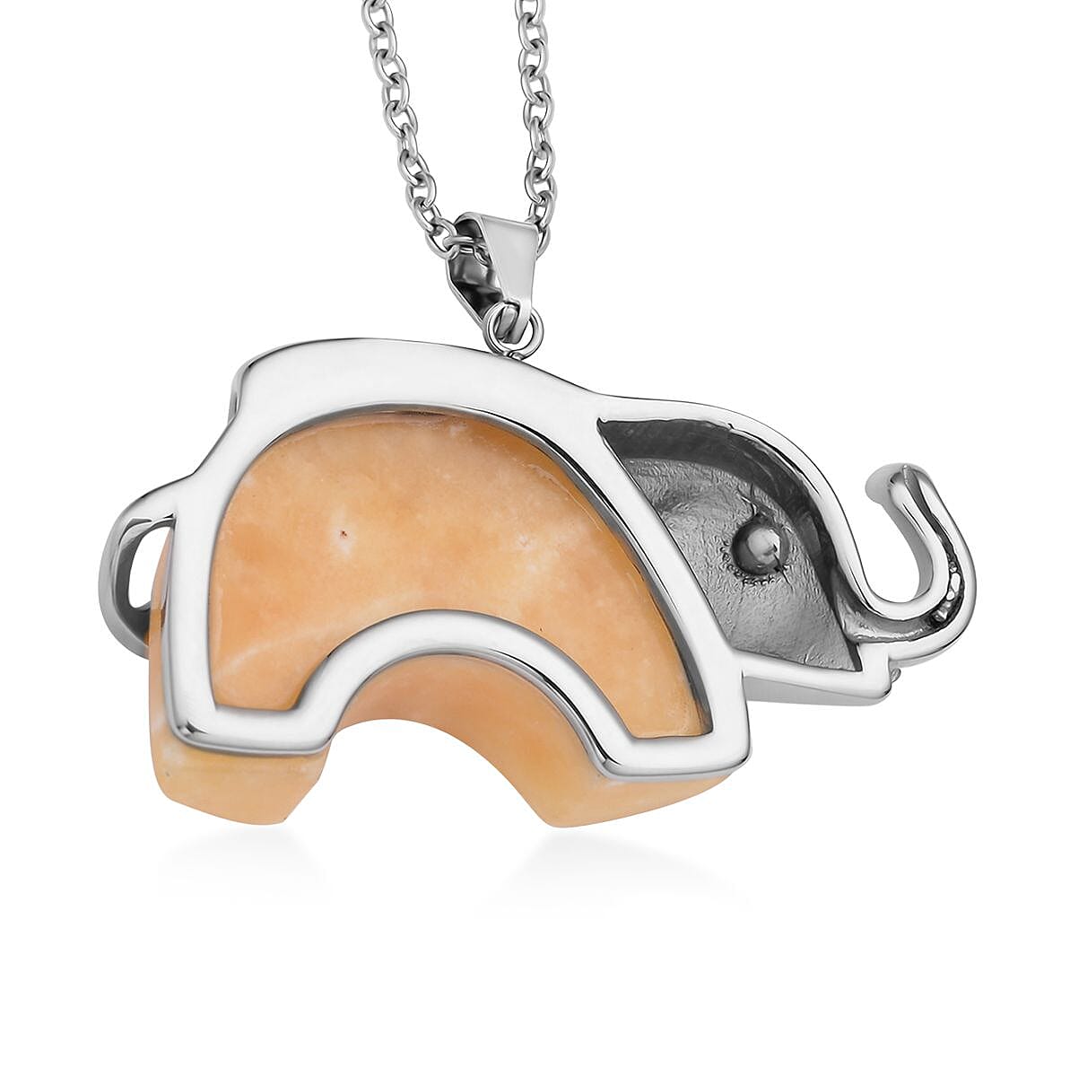 Dyed Yellow Jade and Multi Colour Austrian Crystal Elephant Pendant with Chain (Size-24) in Silver Tone