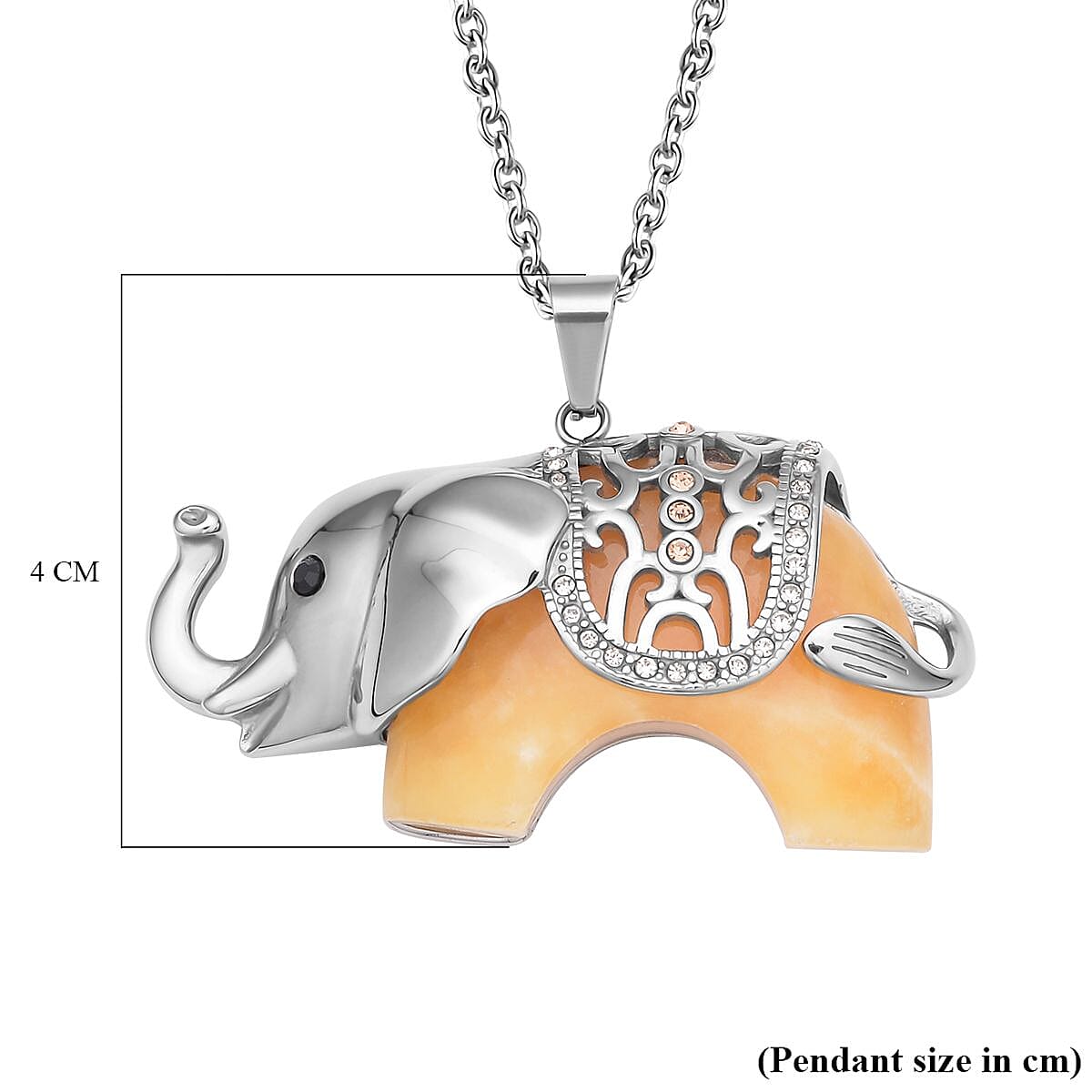 Dyed Yellow Jade and Multi Colour Austrian Crystal Elephant Pendant with Chain (Size-24) in Silver Tone