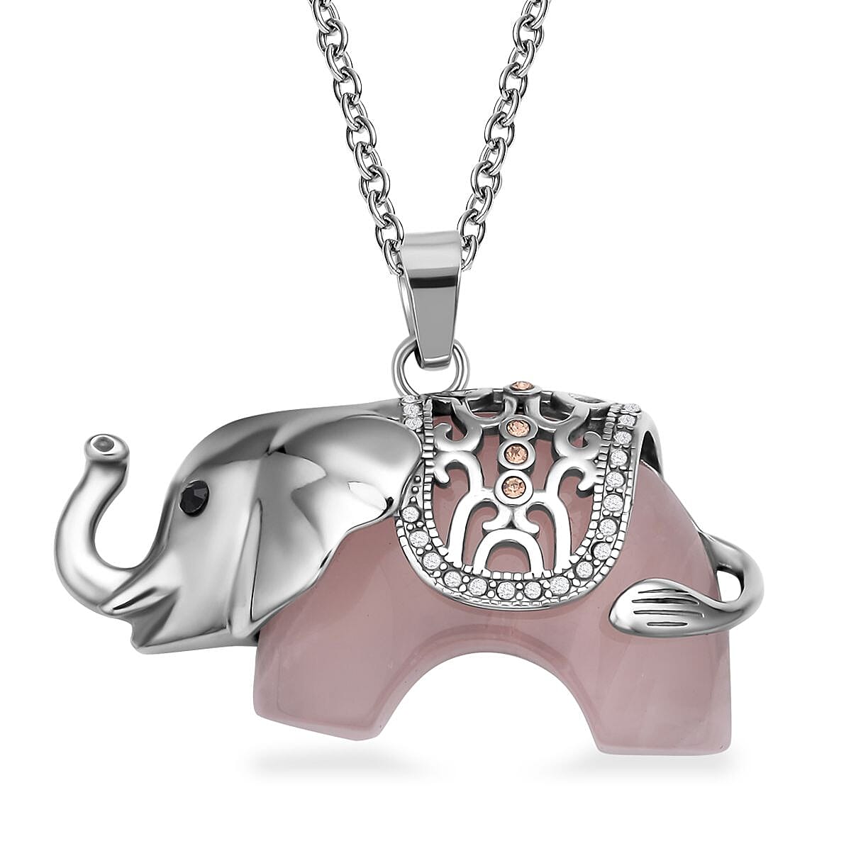 Rose quartz elephant on sale necklace