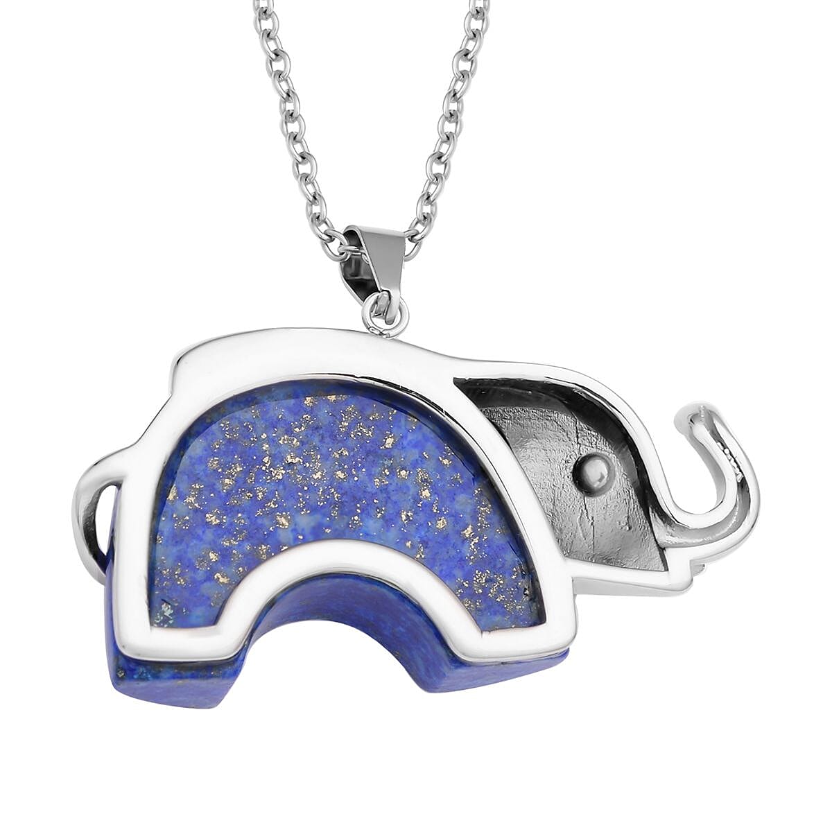 Lapis Lazuli and Multi Colour Austrian Crystal Elephant Pendant with Chain (Size- 24) in Silver Tone