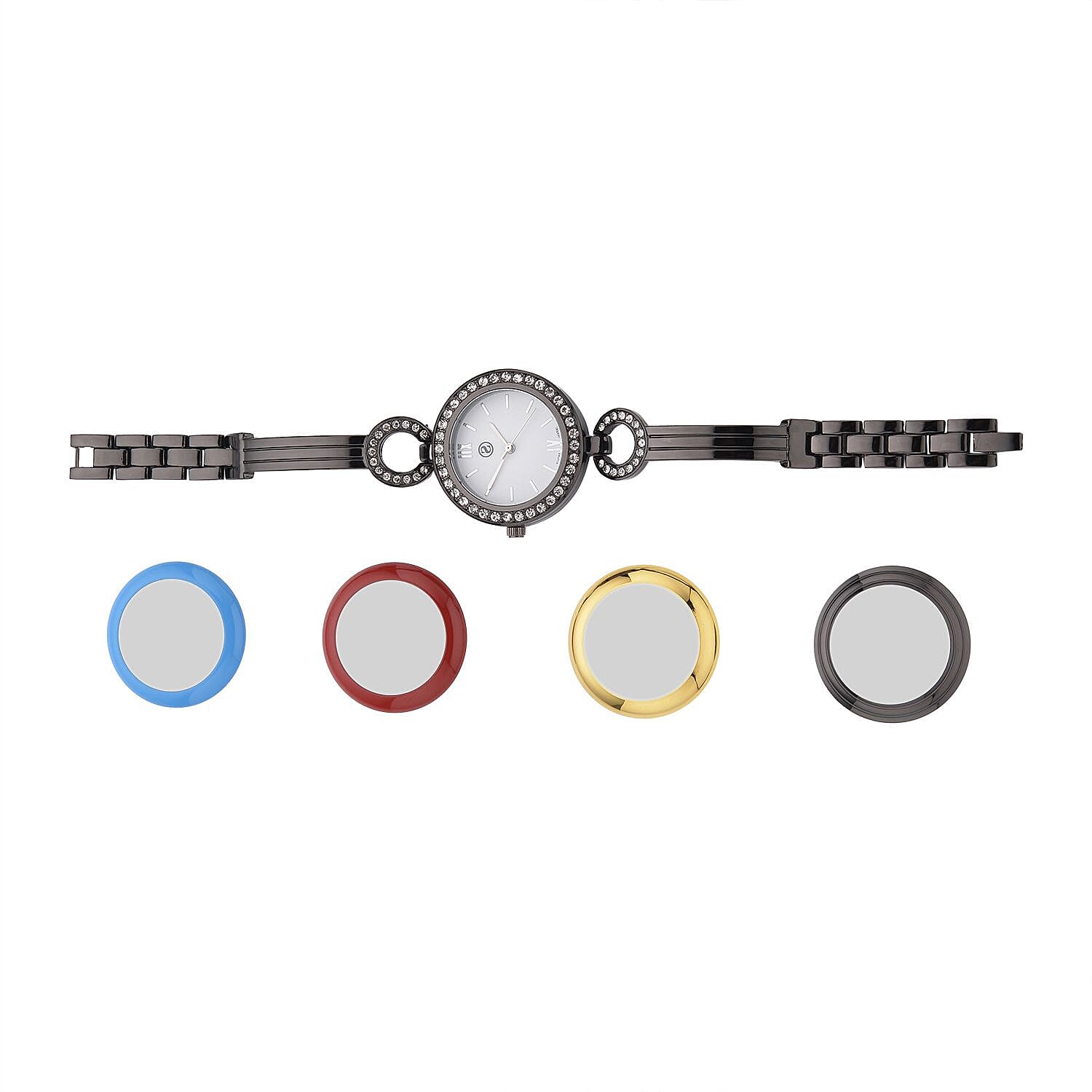 STRADA Japanese Movement Water Resistant Watch in Black Tone with 4 Interchangeable Bezel Rings