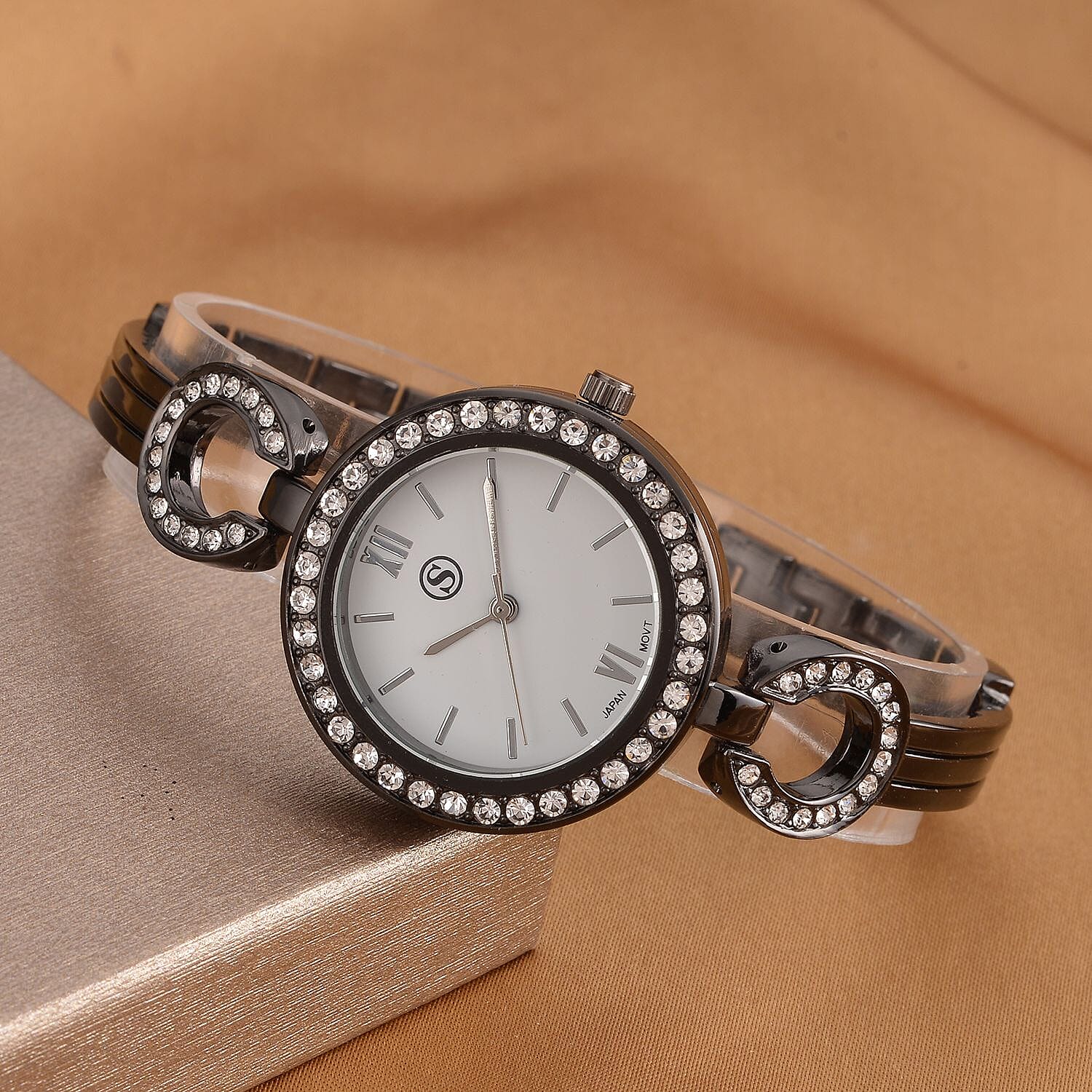 STRADA Japanese Movement Water Resistant Watch in Black Tone with 4 Interchangeable Bezel Rings