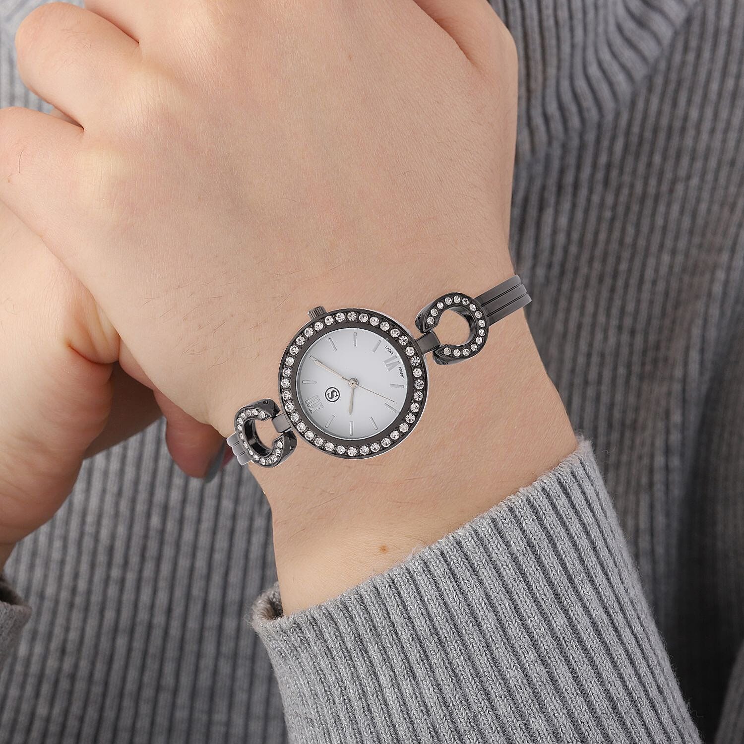 STRADA Japanese Movement Water Resistant Watch in Black Tone with 4 Interchangeable Bezel Rings