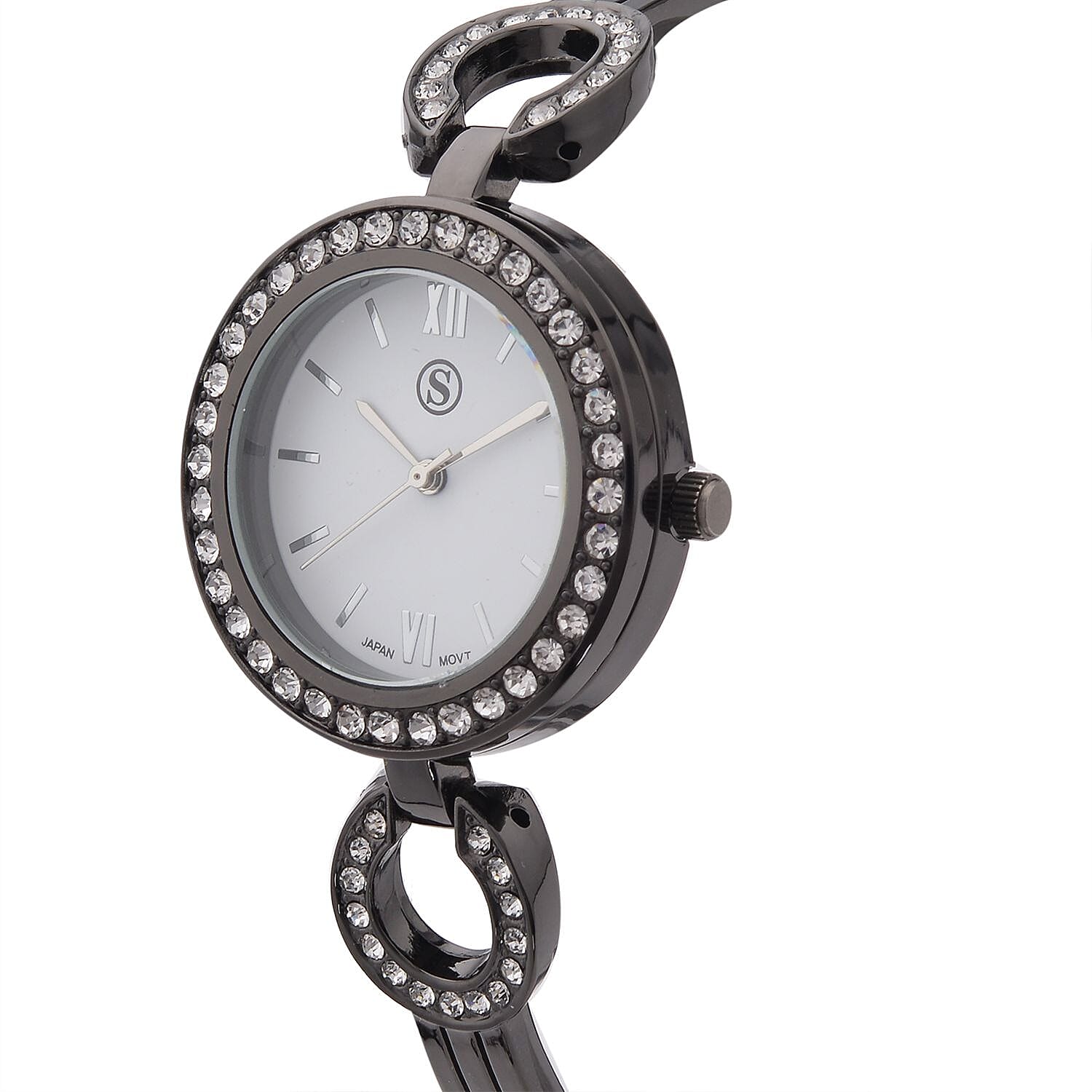 STRADA Japanese Movement Water Resistant Watch in Black Tone with 4 Interchangeable Bezel Rings