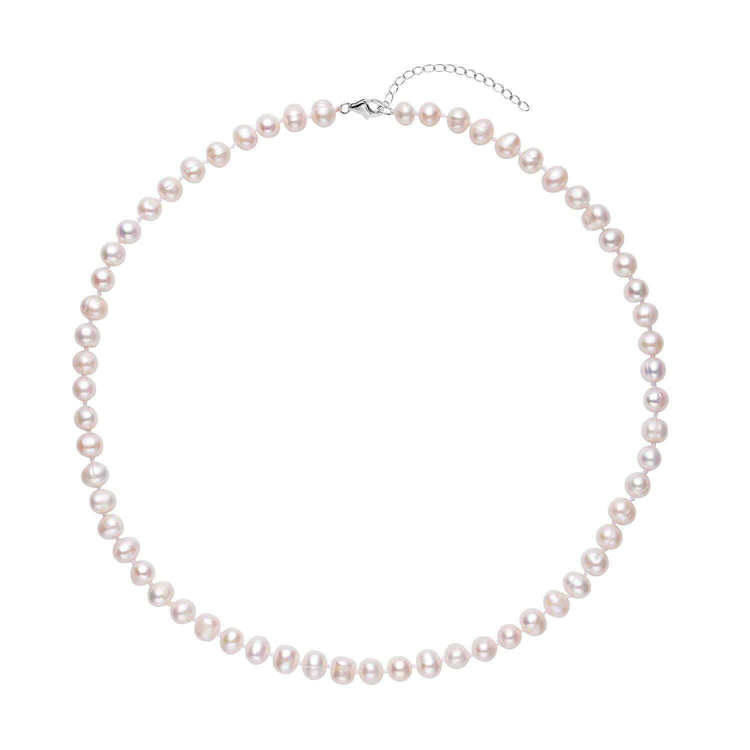 3 Piece Set -  White Fresh Water Pearl Stone Bracelet ( size 6.5)and Necklace (Size - 18 With  2 Inch Extender) and Earrings (With Push Back)  in Rhodium Overlay Sterling Silver pearl 243.000  Ct.