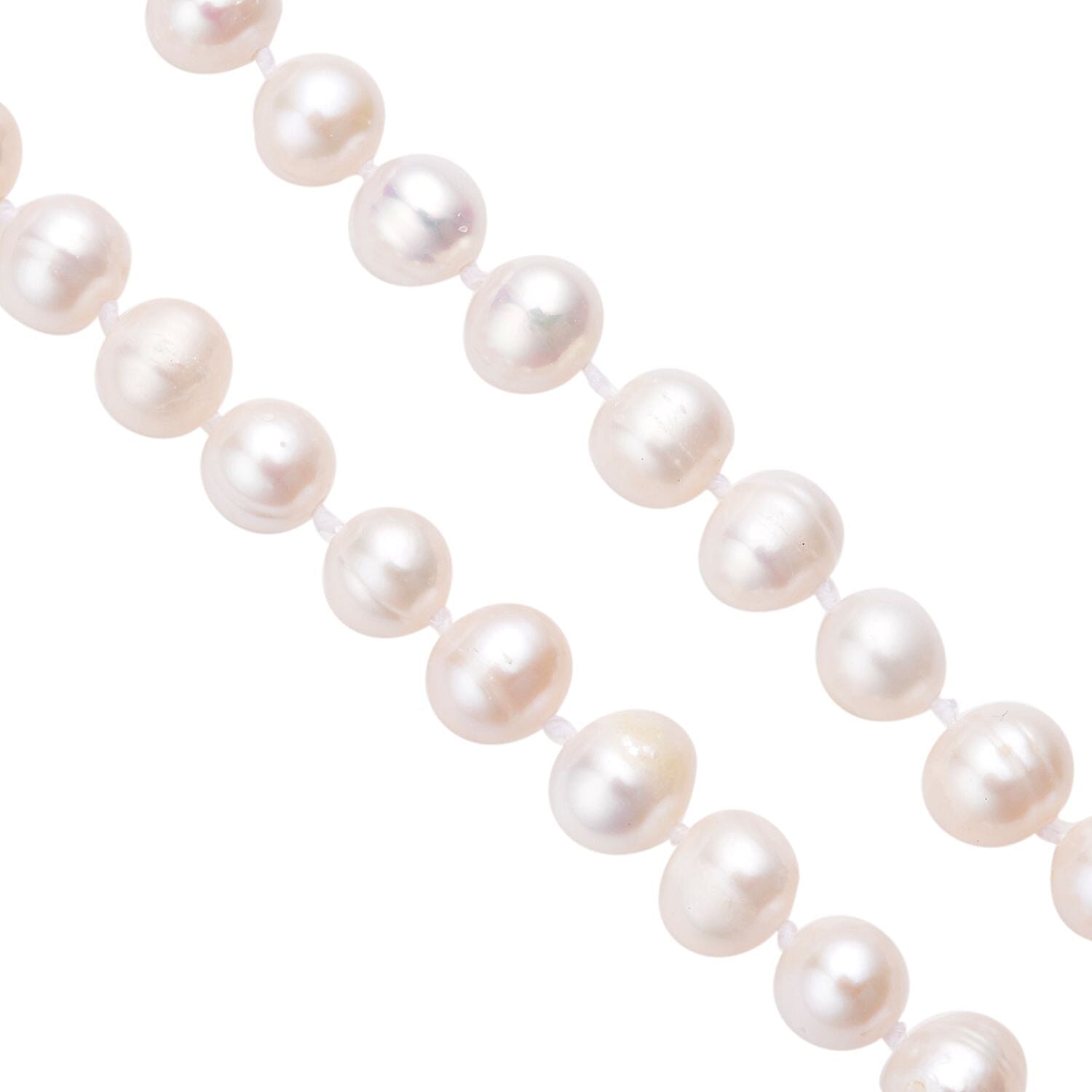 3 Piece Set -  White Fresh Water Pearl Stone Bracelet ( size 6.5)and Necklace (Size - 18 With  2 Inch Extender) and Earrings (With Push Back)  in Rhodium Overlay Sterling Silver pearl 243.000  Ct.