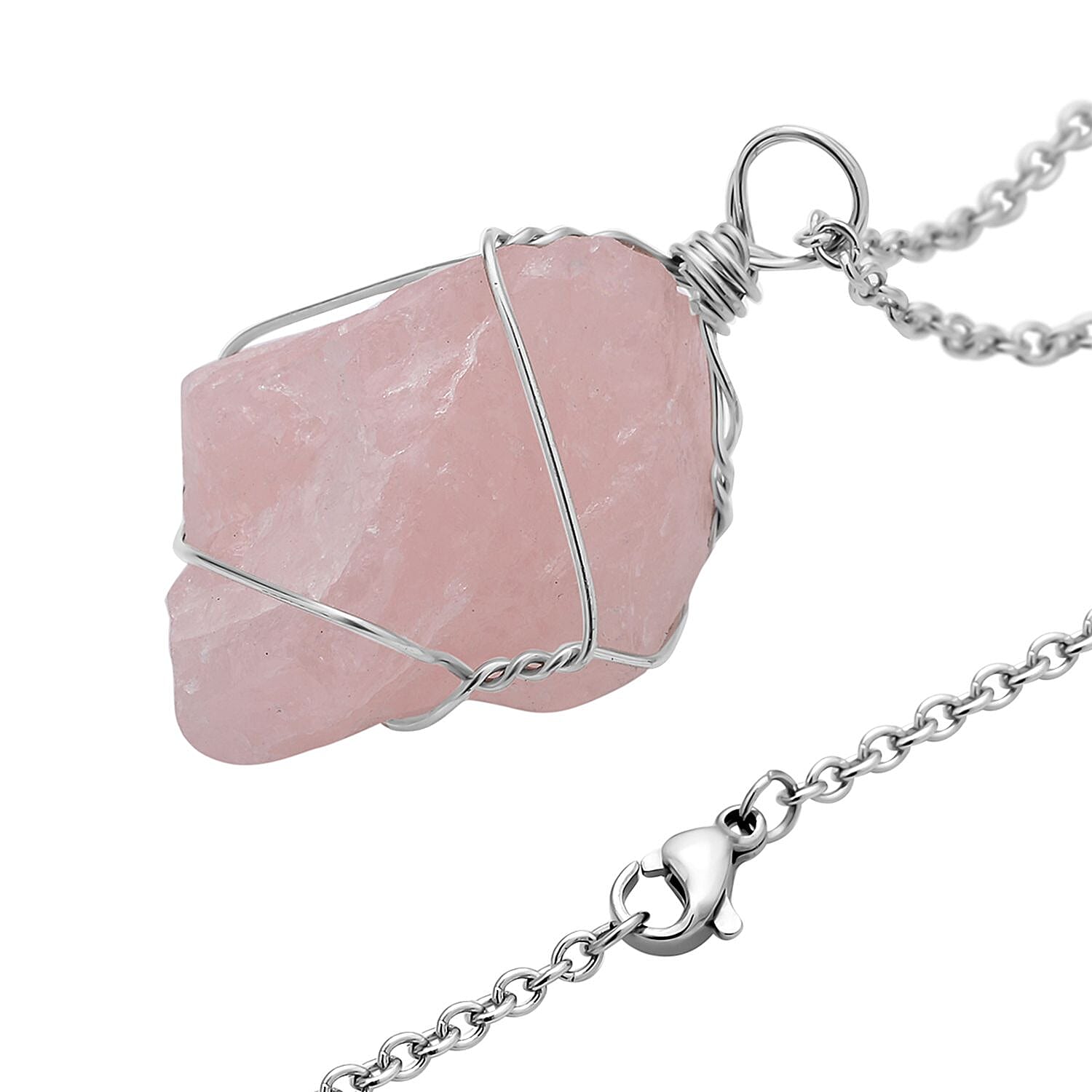 Green Fluorite, Rose Quartz and Amethyst Pendant with Stainless Steel Chain (Size 20) in Silver Tone