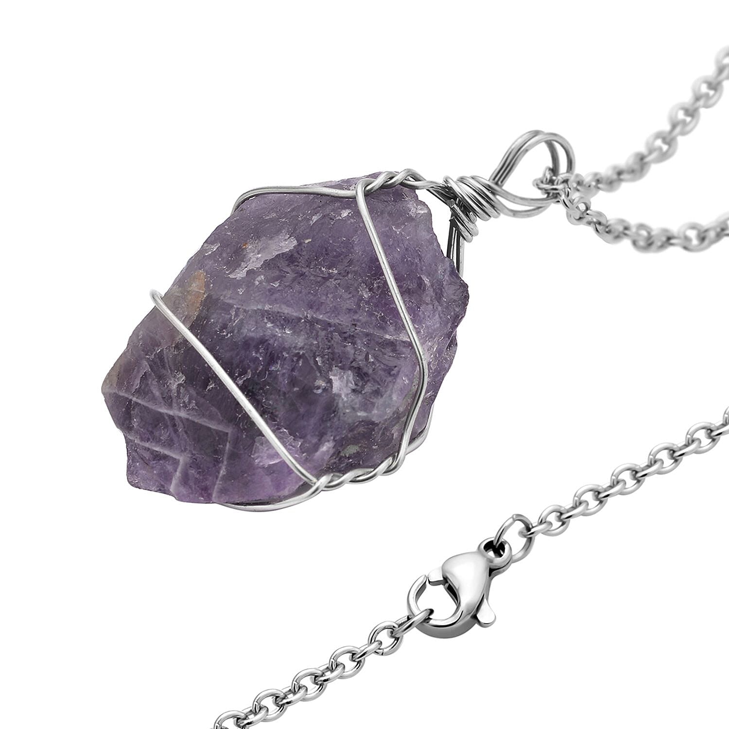 Green Fluorite, Rose Quartz and Amethyst Pendant with Stainless Steel Chain (Size 20) in Silver Tone