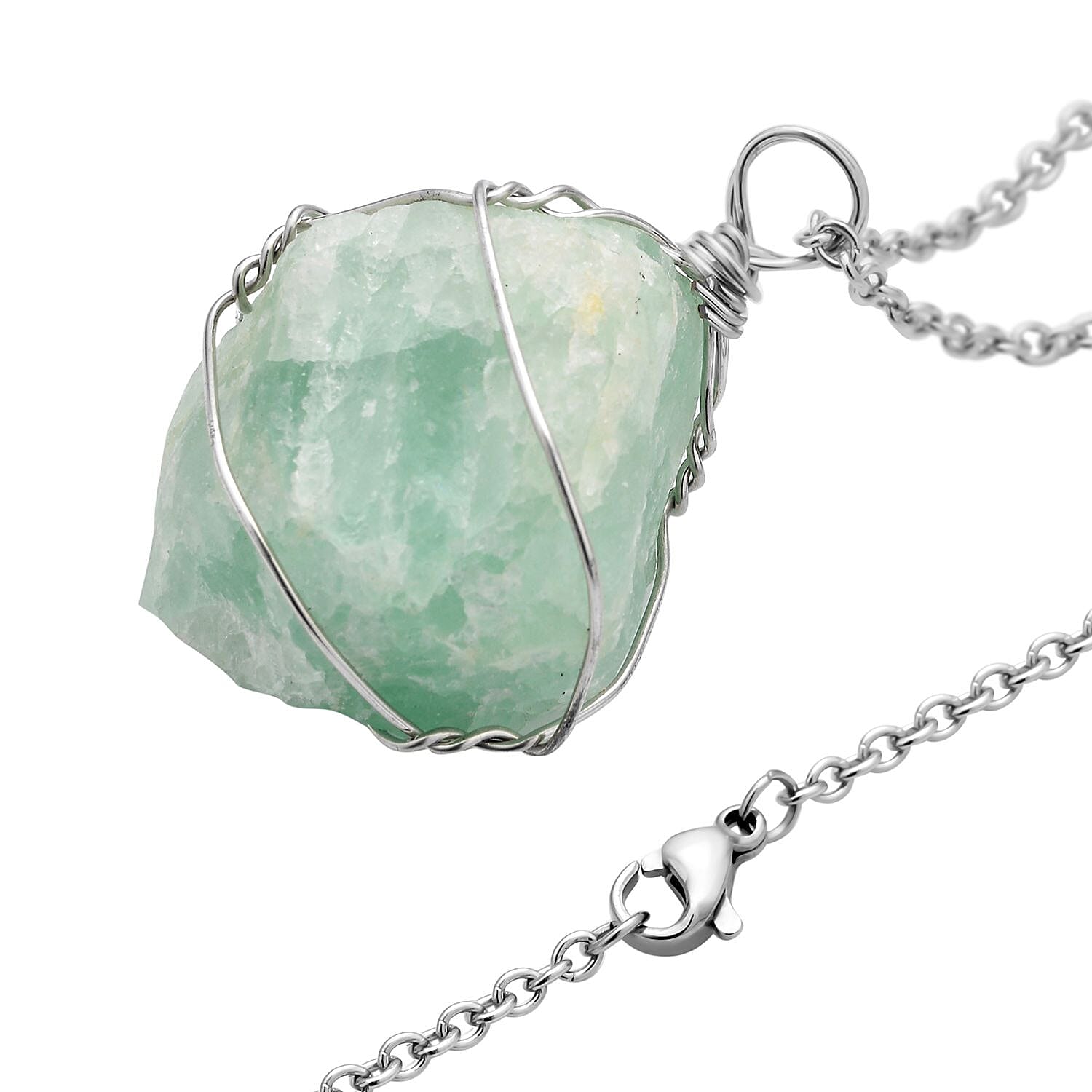 Green Fluorite, Rose Quartz and Amethyst Pendant with Stainless Steel Chain (Size 20) in Silver Tone