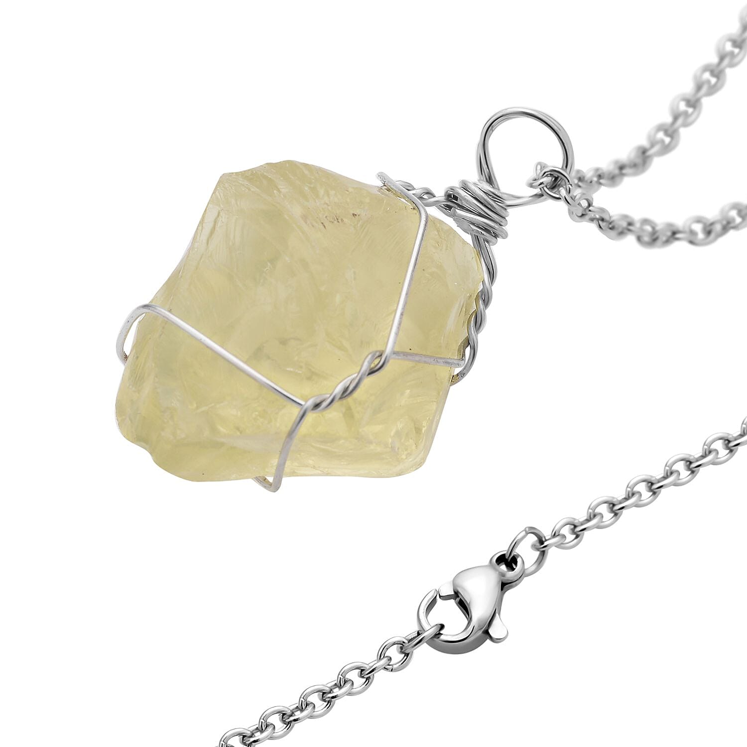 Set of 3 - Green Aventurine, White Quartz and Citrine Dainty Pendant with Stainless Steel Chain (Size 20-2 Inch Ext.) in Silver Tone
