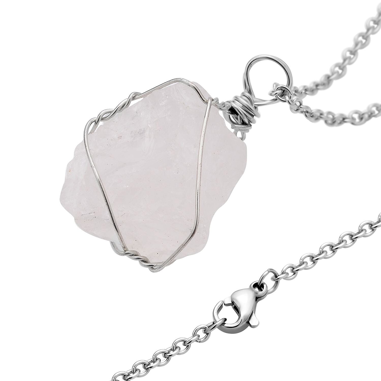 Set of 3 - Green Aventurine, White Quartz and Citrine Dainty Pendant with Stainless Steel Chain (Size 20-2 Inch Ext.) in Silver Tone