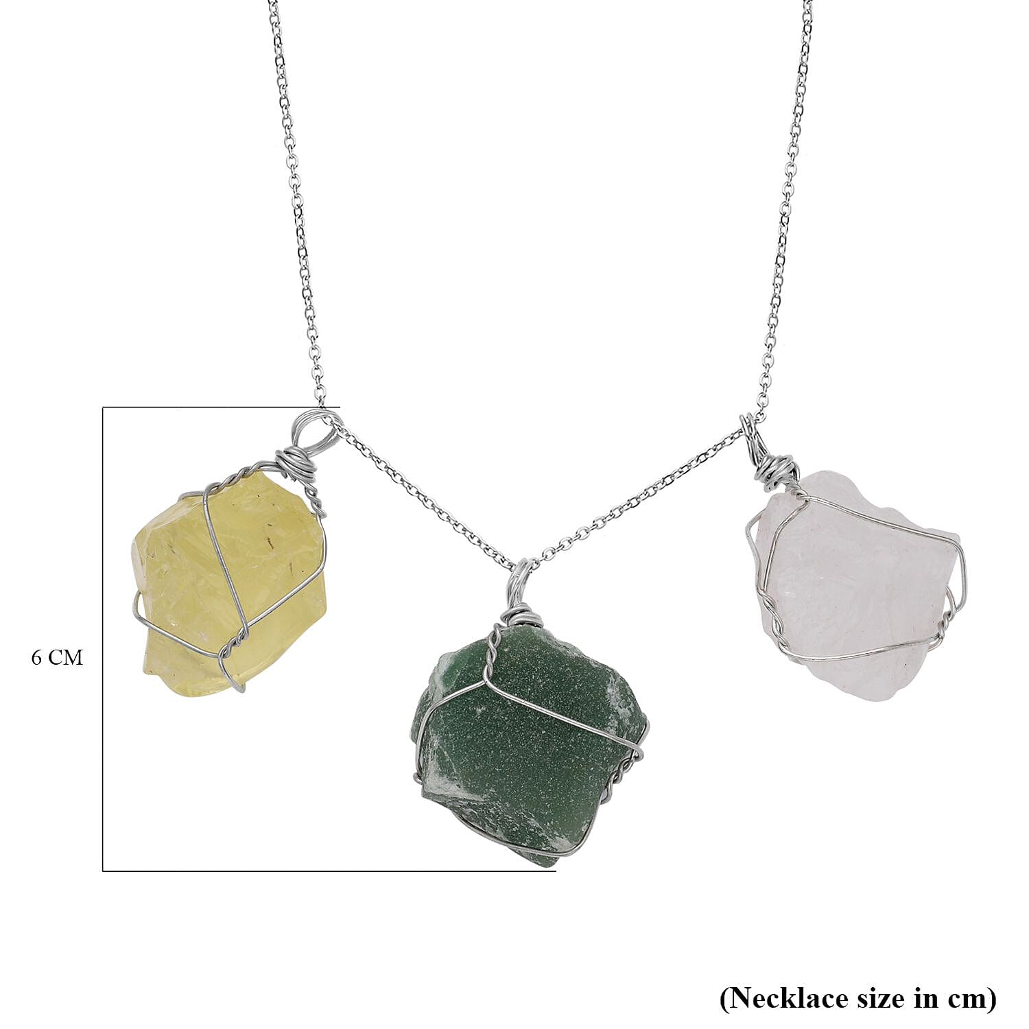 Set of 3 - Green Aventurine, White Quartz and Citrine Dainty Pendant with Stainless Steel Chain (Size 20-2 Inch Ext.) in Silver Tone