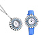 2 Piece Set - STRADA Japanese Movement Floral Design Water Resistant Watch with Blue Colour Strap and Pendant with Chain