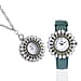 2 Piece Set - STRADA Japanese Movement Floral Design Water Resistant Watch with Blue Colour Strap and Pendant with Chain