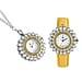 2 Piece Set - STRADA Japanese Movement Floral Design Water Resistant Watch with Blue Colour Strap and Pendant with Chain