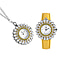 2 Piece Set - STRADA Japanese Movement Floral Design Water Resistant Watch with Blue Colour Strap and Pendant with Chain