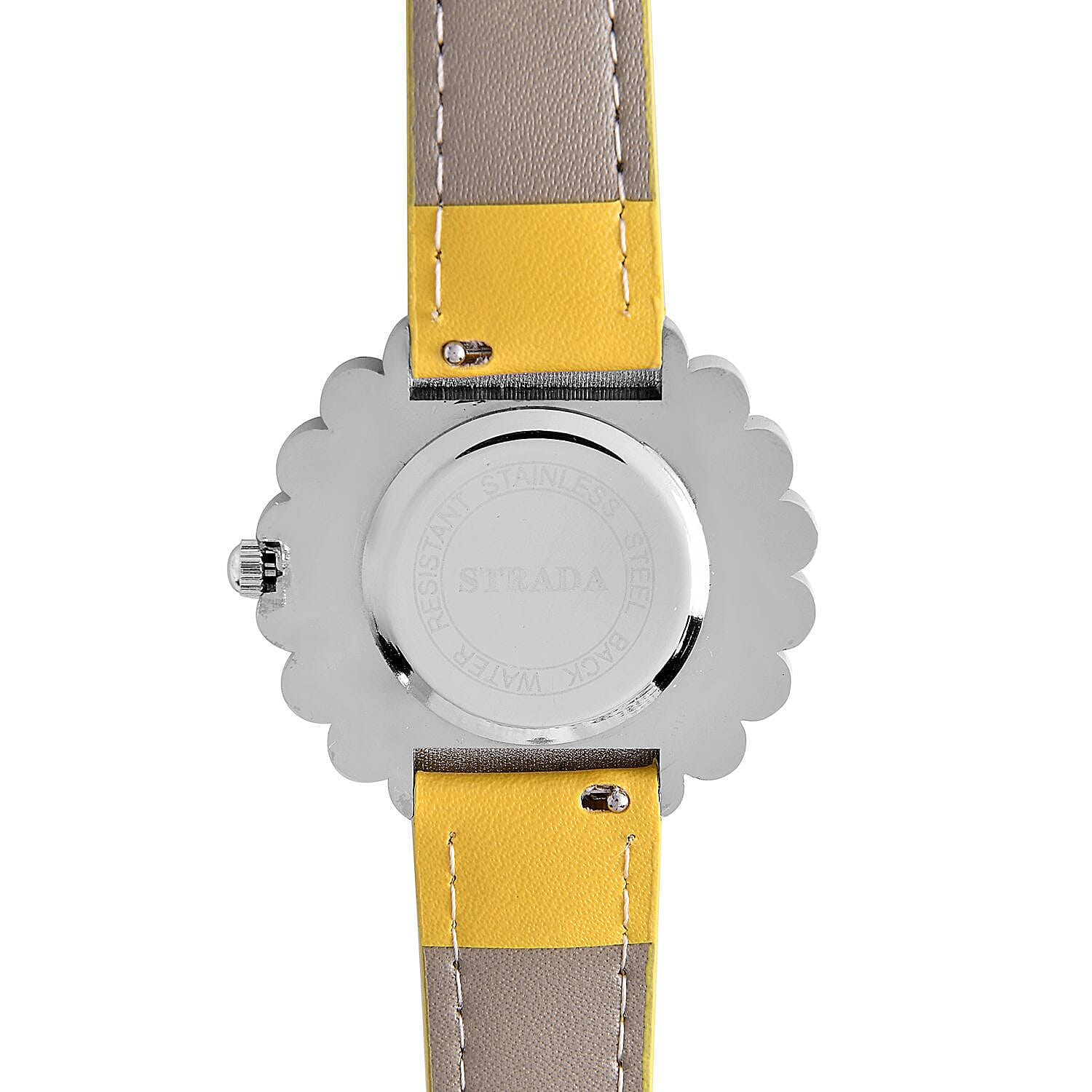 2 Piece Set - STRADA Japanese Movement Floral Design Water Resistant Watch with Yellow Colour Strap and Pendant with Chain (Size 28)