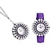2 Piece Set - STRADA Japanese Movement Floral Design Water Resistant Watch with Blue Colour Strap and Pendant with Chain