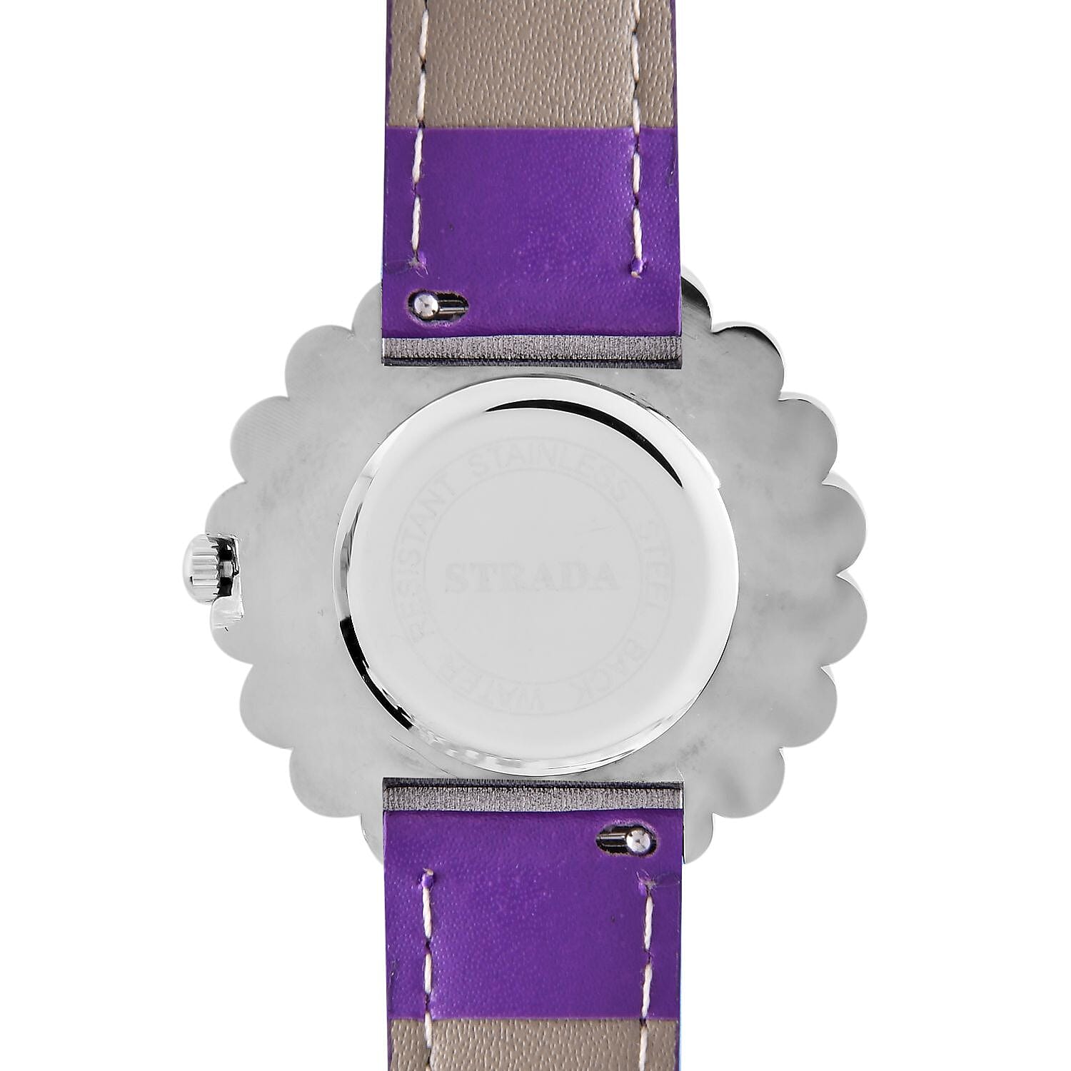 2 Piece Set - STRADA Japanese Movement Floral Design Water Resistant Watch with Purple Colour Strap and Pendant with Chain (Size 28)