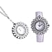 2 Piece Set - STRADA Japanese Movement Floral Design Water Resistant Watch with Blue Colour Strap and Pendant with Chain