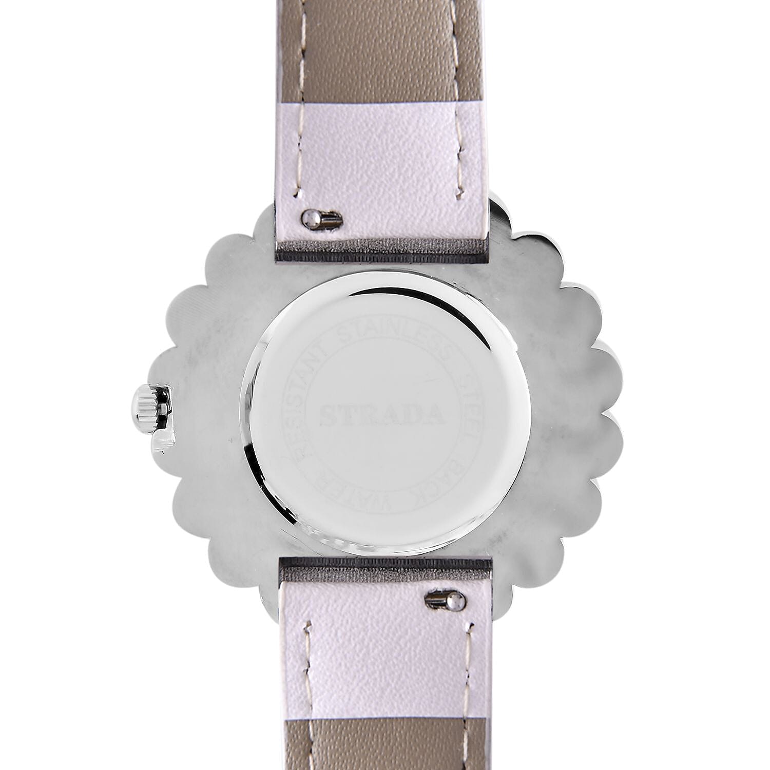 2 Piece Set - STRADA Japanese Movement Floral Design Water Resistant Watch with White Colour Strap and Pendant with Chain (Size 28)