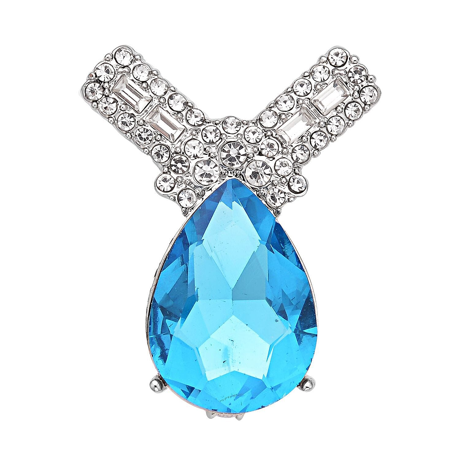 2 Piece Set - White Shell Pearl, Simulated Diamond & Simulated Blue Topaz Necklace cum Brooch (Size - 20 ) in Silver Tone. 2 Piece Set - White Shell Pearl, Simulated Diamond & Simulated Blue Topaz Necklace cum Brooch (Size - 20 ) in Silver Tone.