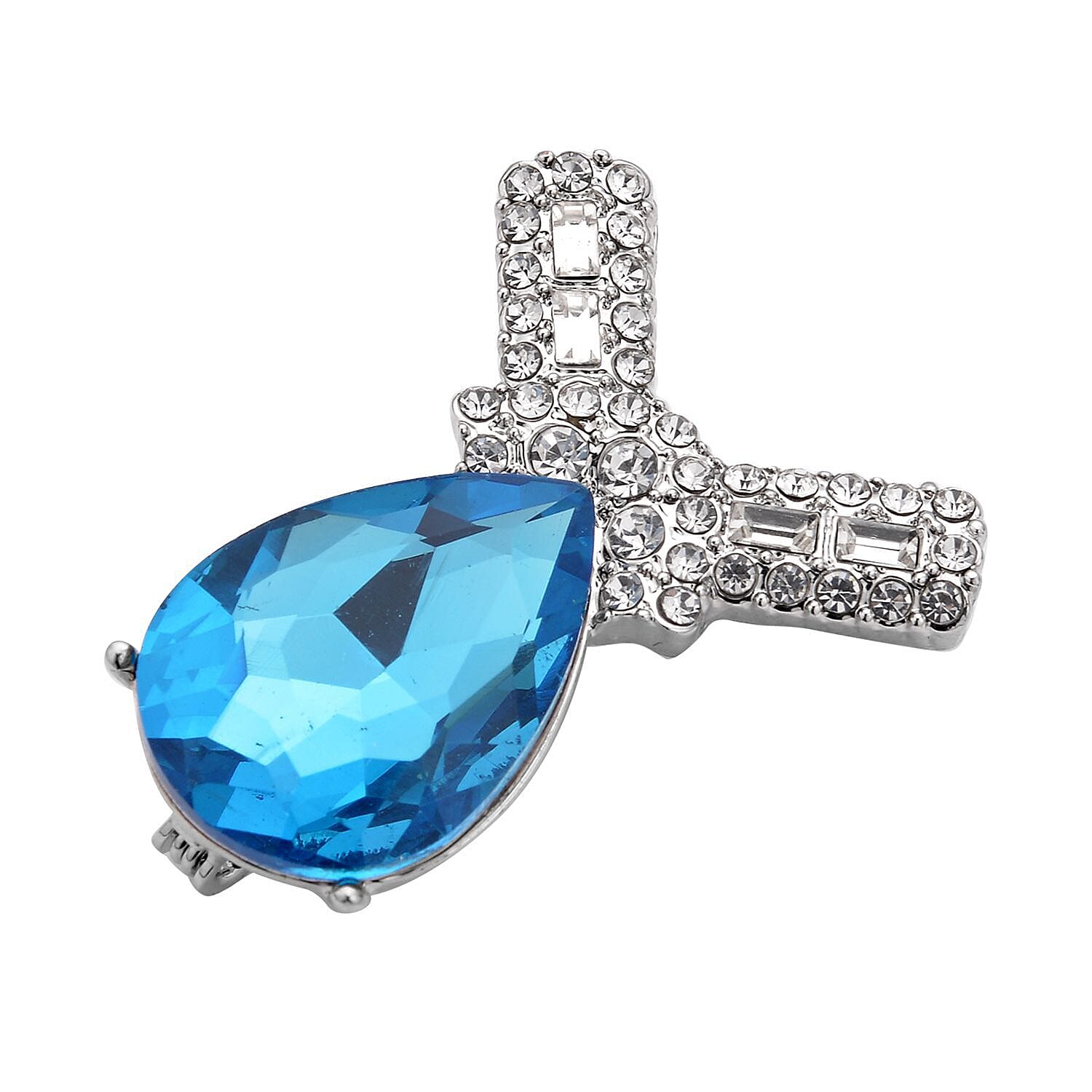 2 Piece Set - White Shell Pearl, Simulated Diamond & Simulated Blue Topaz Necklace cum Brooch (Size - 20 ) in Silver Tone. 2 Piece Set - White Shell Pearl, Simulated Diamond & Simulated Blue Topaz Necklace cum Brooch (Size - 20 ) in Silver Tone.