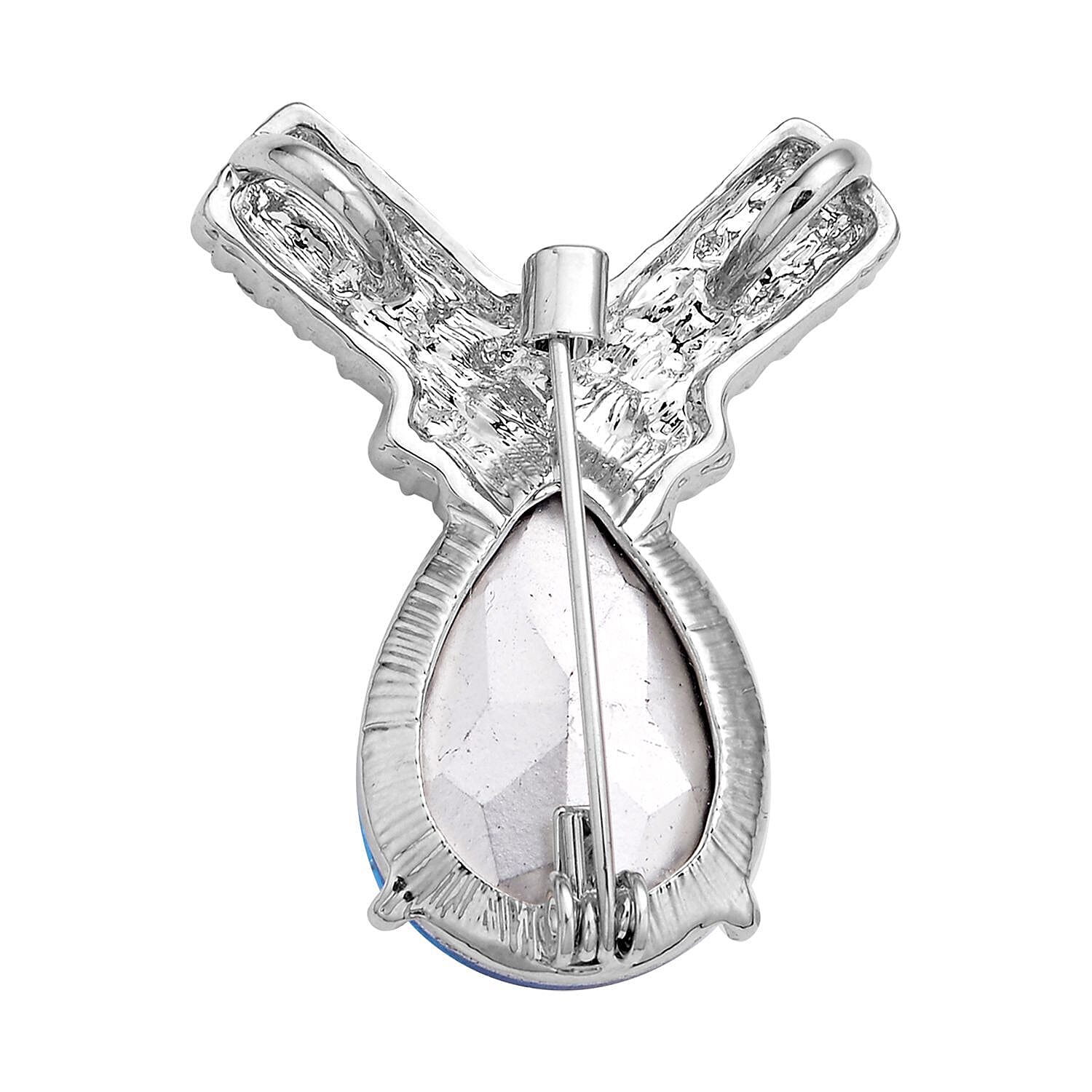 2 Piece Set - White Shell Pearl, Simulated Diamond & Simulated Blue Topaz Necklace cum Brooch (Size - 20 ) in Silver Tone. 2 Piece Set - White Shell Pearl, Simulated Diamond & Simulated Blue Topaz Necklace cum Brooch (Size - 20 ) in Silver Tone.