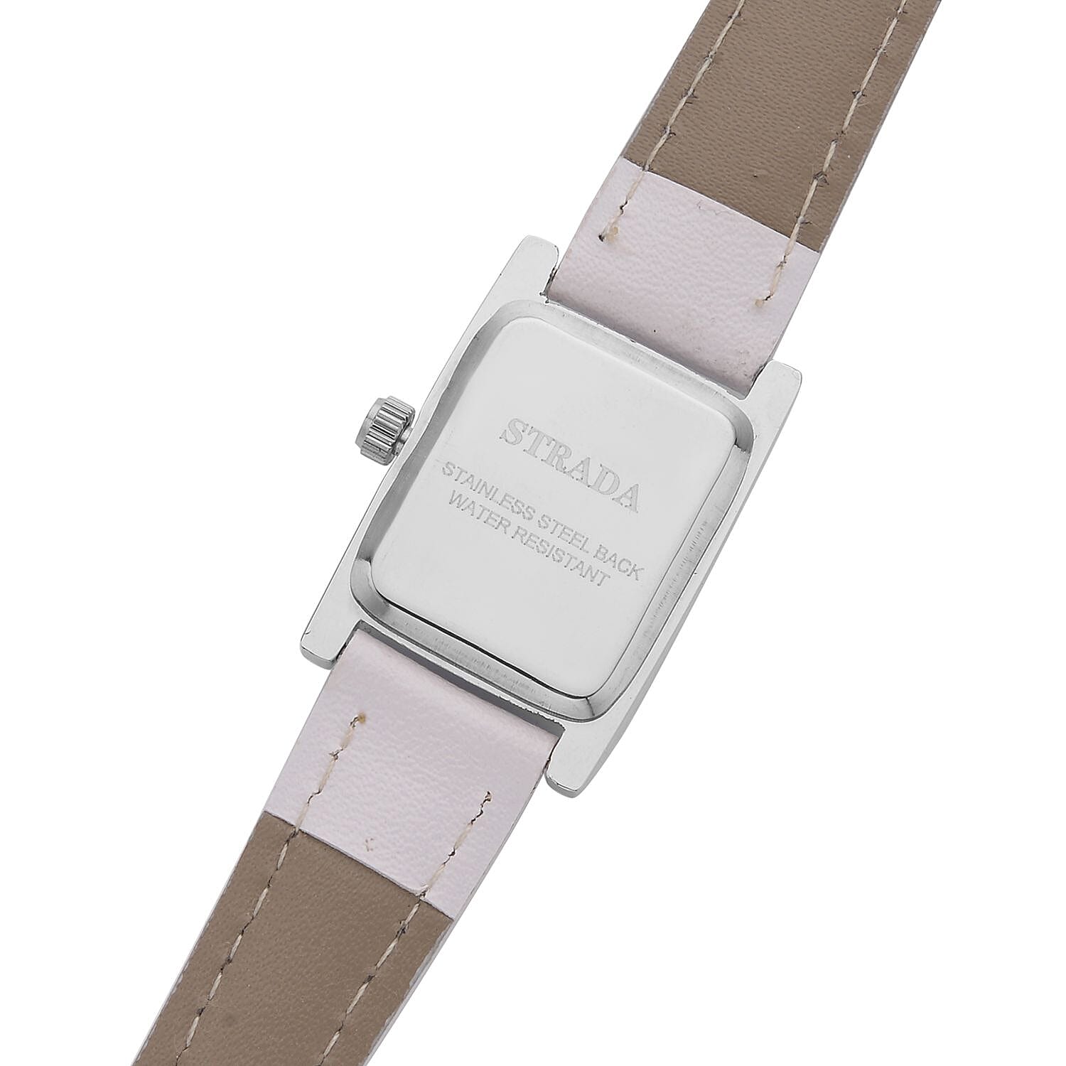 3 Piece Set - White Howlite Stretchable Beads Bracelet (Size 8), White Austrian Crystal Studded Cross Key Chain and STRADA Water Resistant Watch with White Strap