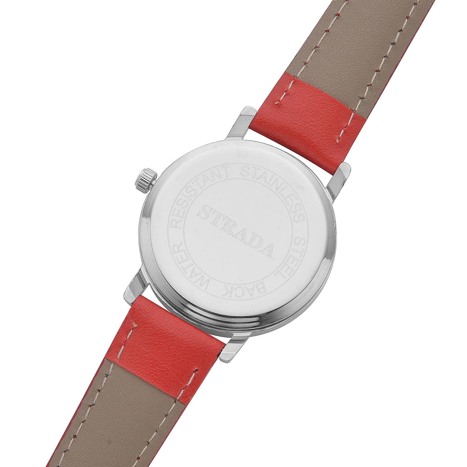 3 Piece Set - Red Howlite Stretchable Beads Bracelet (Size 8), White and Black Austrian Crystal Studded Lion Key Chain and STRADA Water Resistant Watch with Red Strap