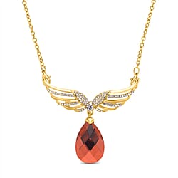  White Austrian Crystal Wings Brooch Come Necklace (Size - 22 ) in Yellow Gold Tone