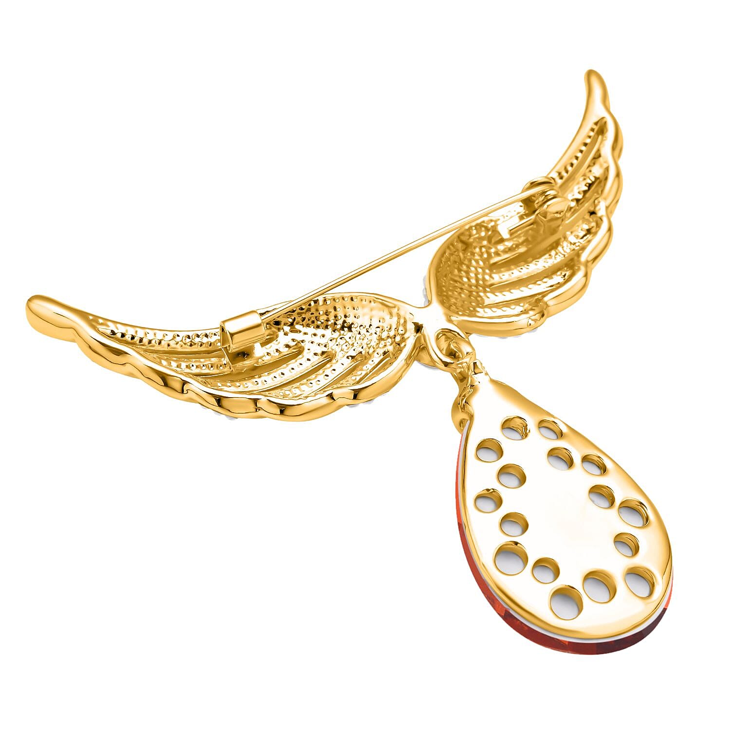 White Austrian Crystal Wings Brooch Or Necklace (Size - 22 ) in Yellow Gold Tone