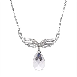  Simulated Diamond and White Austrian Crystal Wings Brooch Come Necklace (Size - 22 ) in Silver Tone