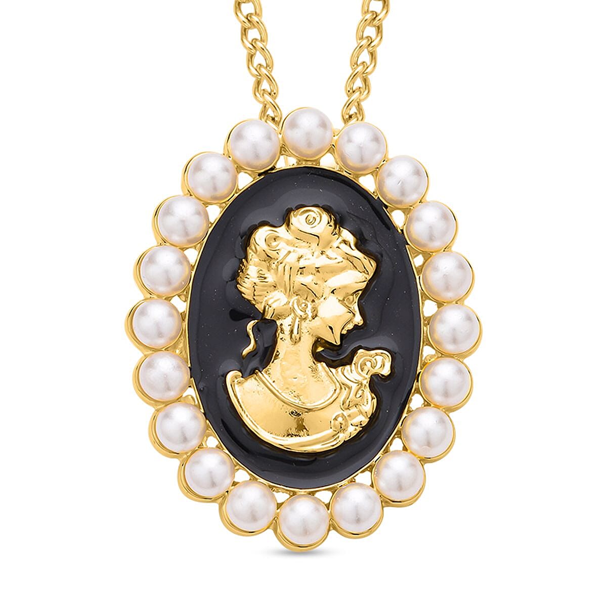 Simulated Pearl Cameo Pendant with Chain
