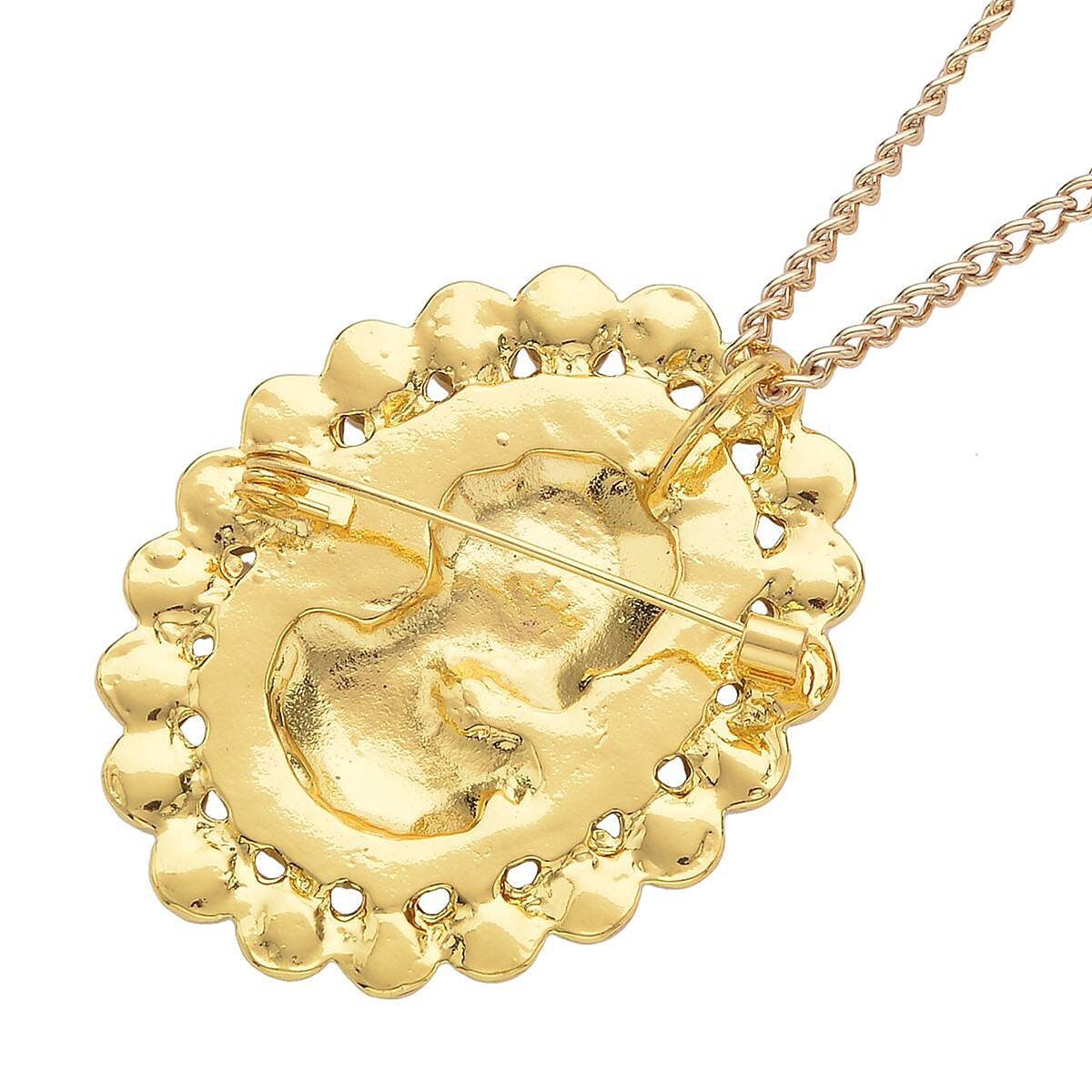 Simulated Pearl Cameo Pendant with Chain