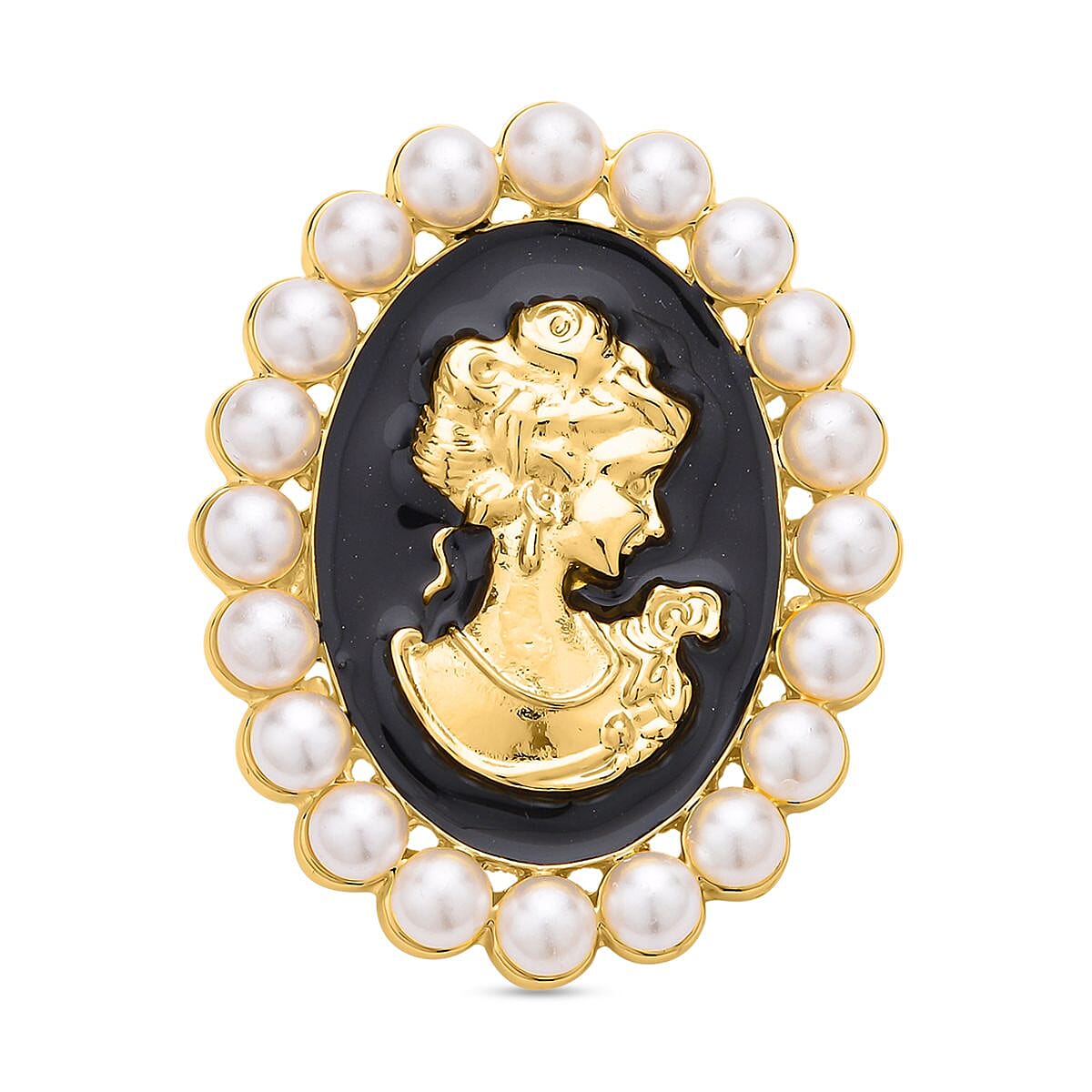 Simulated Pearl Cameo Pendant with Chain