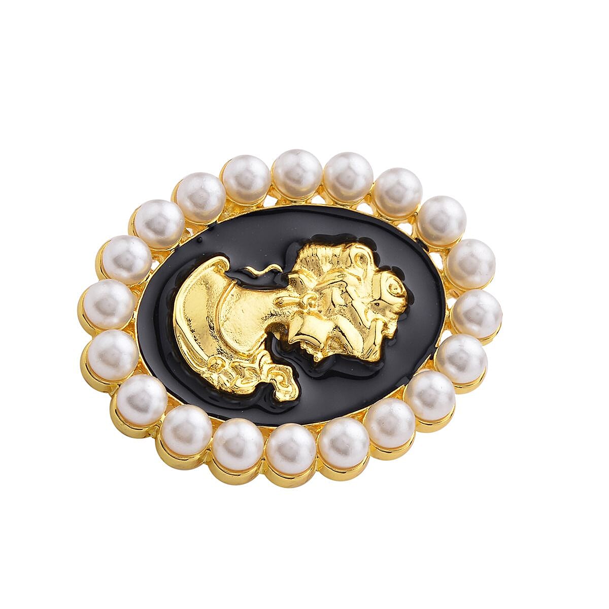 Simulated Pearl Cameo Pendant with Chain