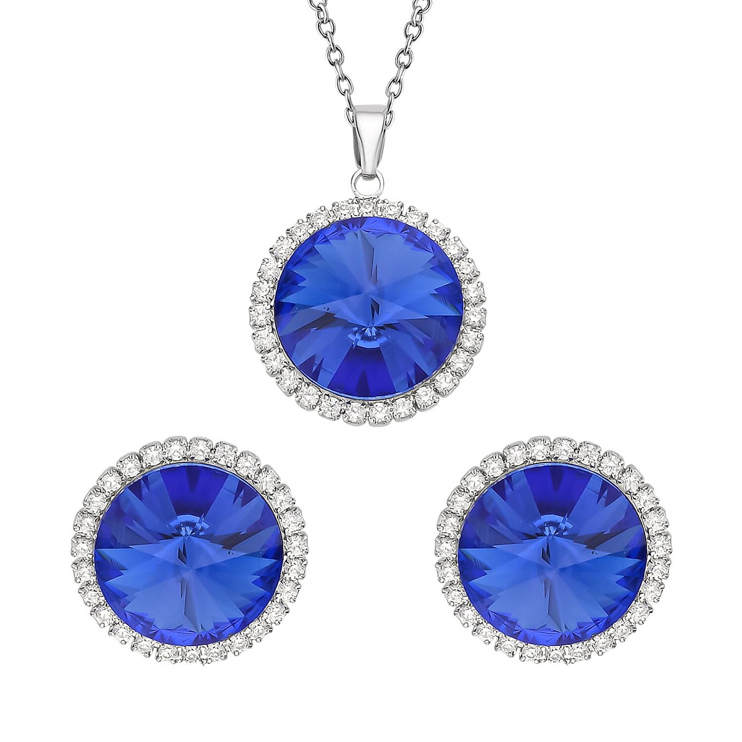 Set of 2 -  White Cubic Zirconia Pendant with Chain (Size 20 With 2 inch Extender) And earring (With Silicon Push Back ) Pure White Brass    18.000  Ct.