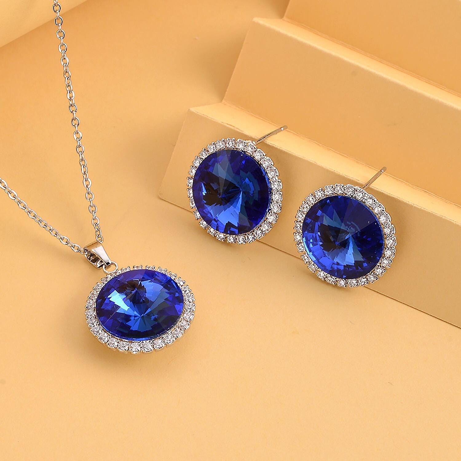 Set of 2 -  White Cubic Zirconia Pendant with Chain (Size 20 With 2 inch Extender) And earring (With Silicon Push Back ) Pure White Brass    18.000  Ct.