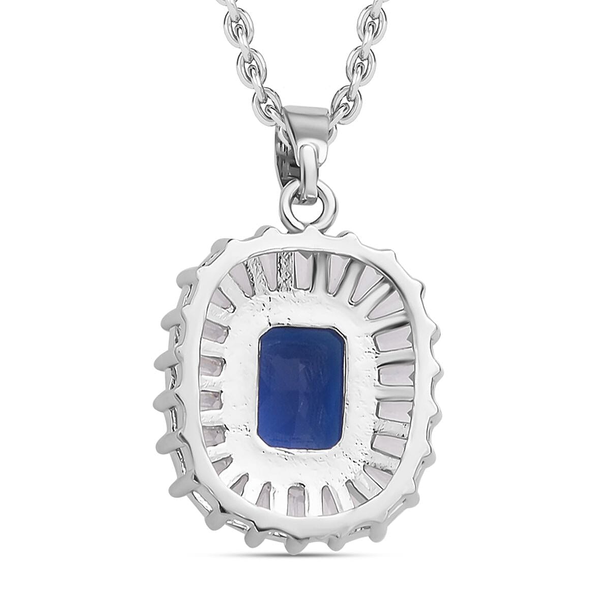 Set of  2 -  Simulated Diamond and Simulated Blue Sapphire Pendant with Chain (Size - 20 with 2 Inch Extener) and Earrings (With Silicon Push Back) in Silver Tone