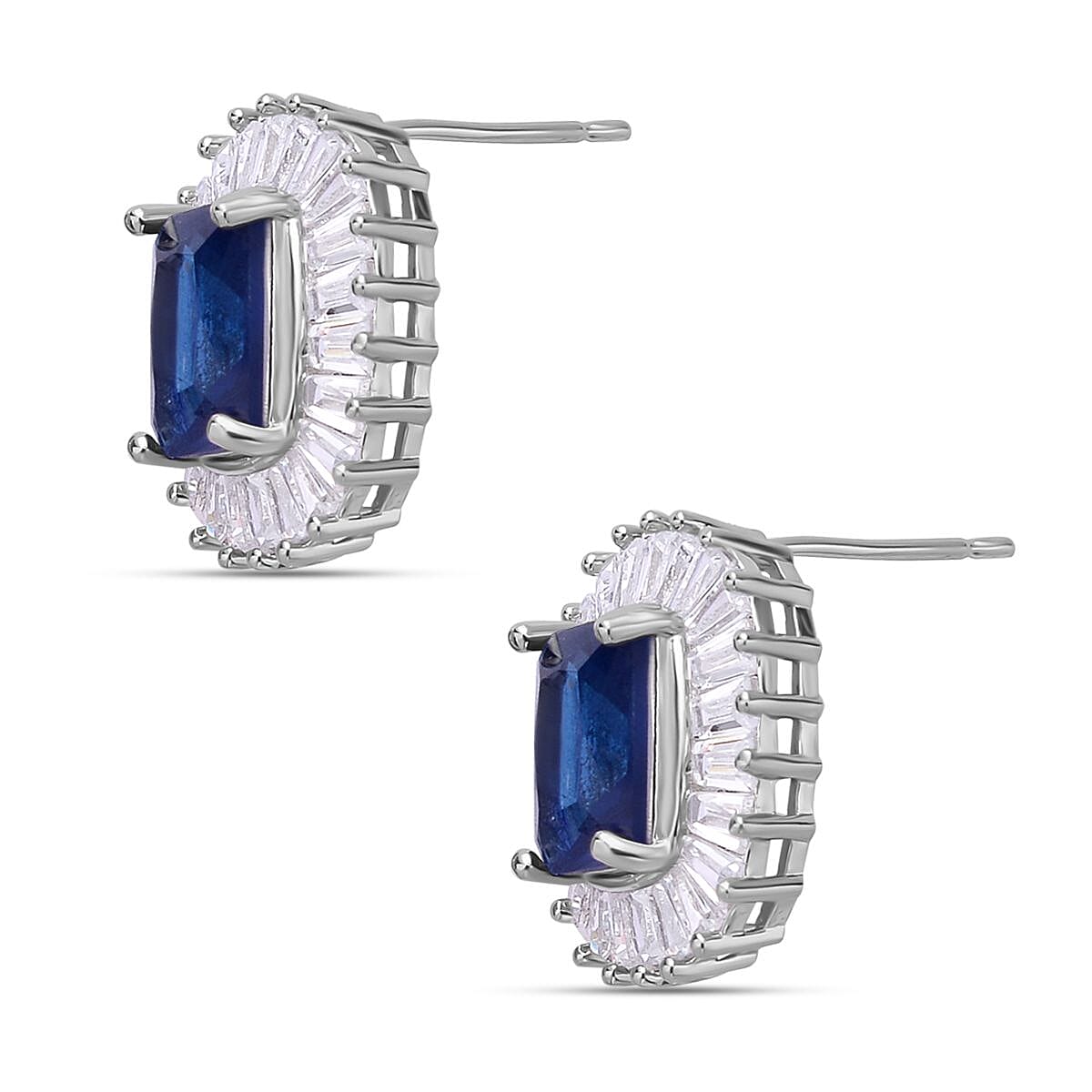 Set of  2 -  Simulated Diamond and Simulated Blue Sapphire Pendant with Chain (Size - 20 with 2 Inch Extener) and Earrings (With Silicon Push Back) in Silver Tone