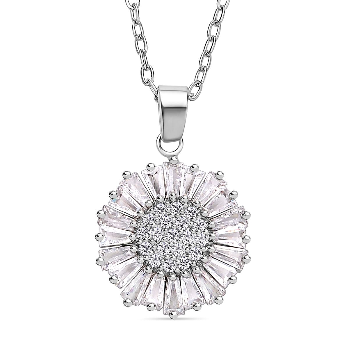 Set of 2 - White Cubic Zirconia Pendant with Chain (Size - 20 with 2 Inch Extender) and Earrings (With Silicon Push Back) in Pure White Brass 6.000 Ct.