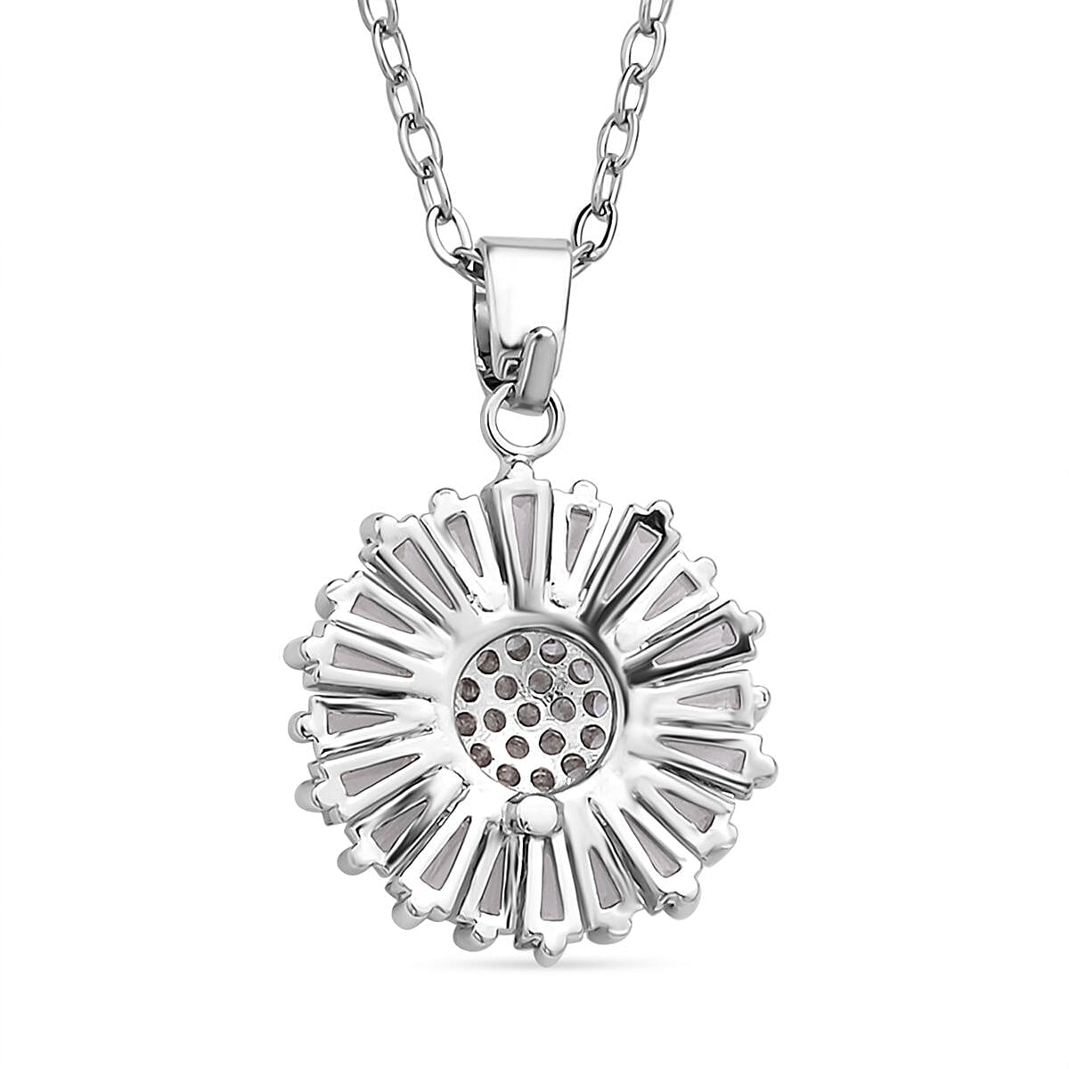 Set of 2 - White Cubic Zirconia Pendant with Chain (Size - 20 with 2 Inch Extender) and Earrings (With Silicon Push Back) in Pure White Brass 6.000 Ct.