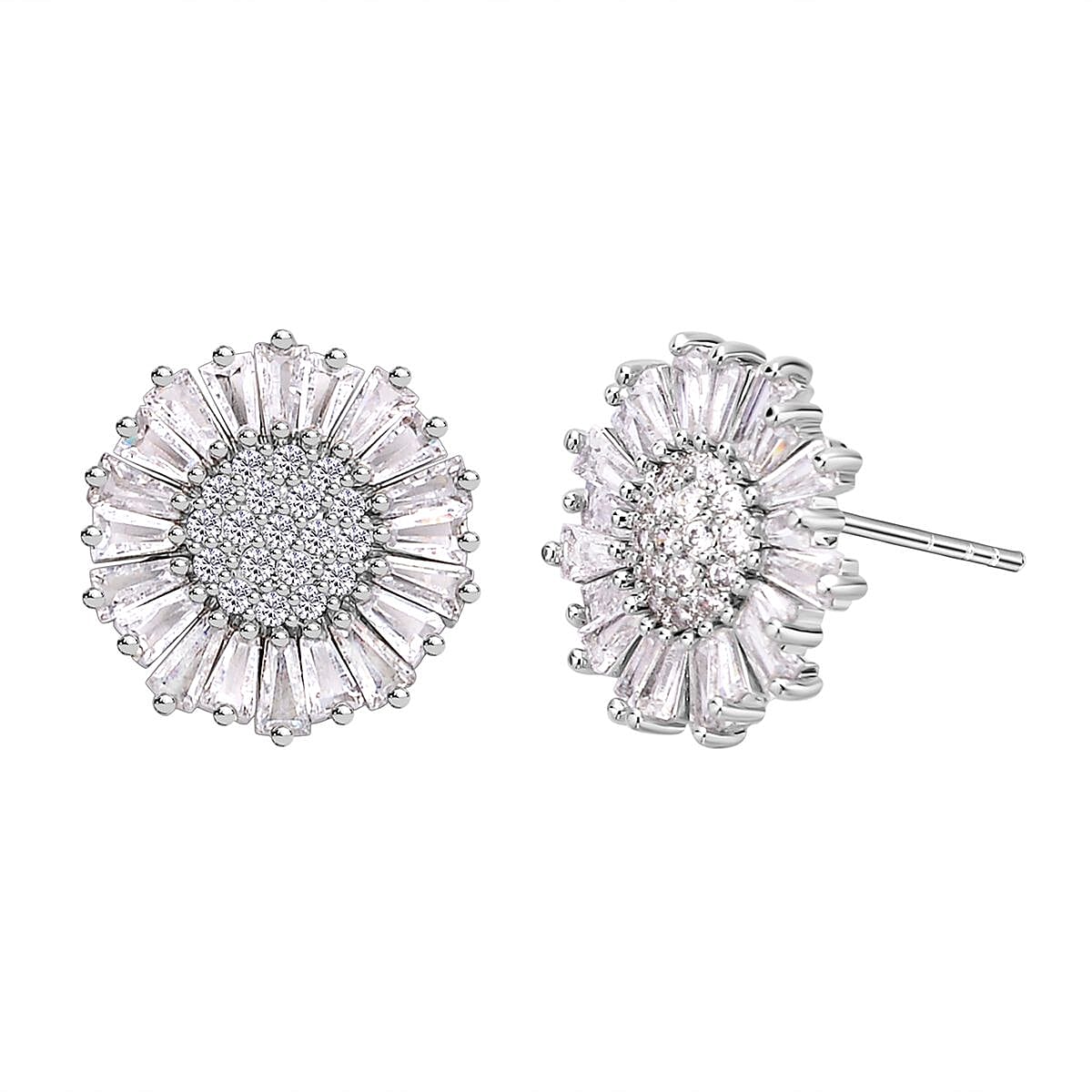 Set of 2 - White Cubic Zirconia Pendant with Chain (Size - 20 with 2 Inch Extender) and Earrings (With Silicon Push Back) in Pure White Brass 6.000 Ct.