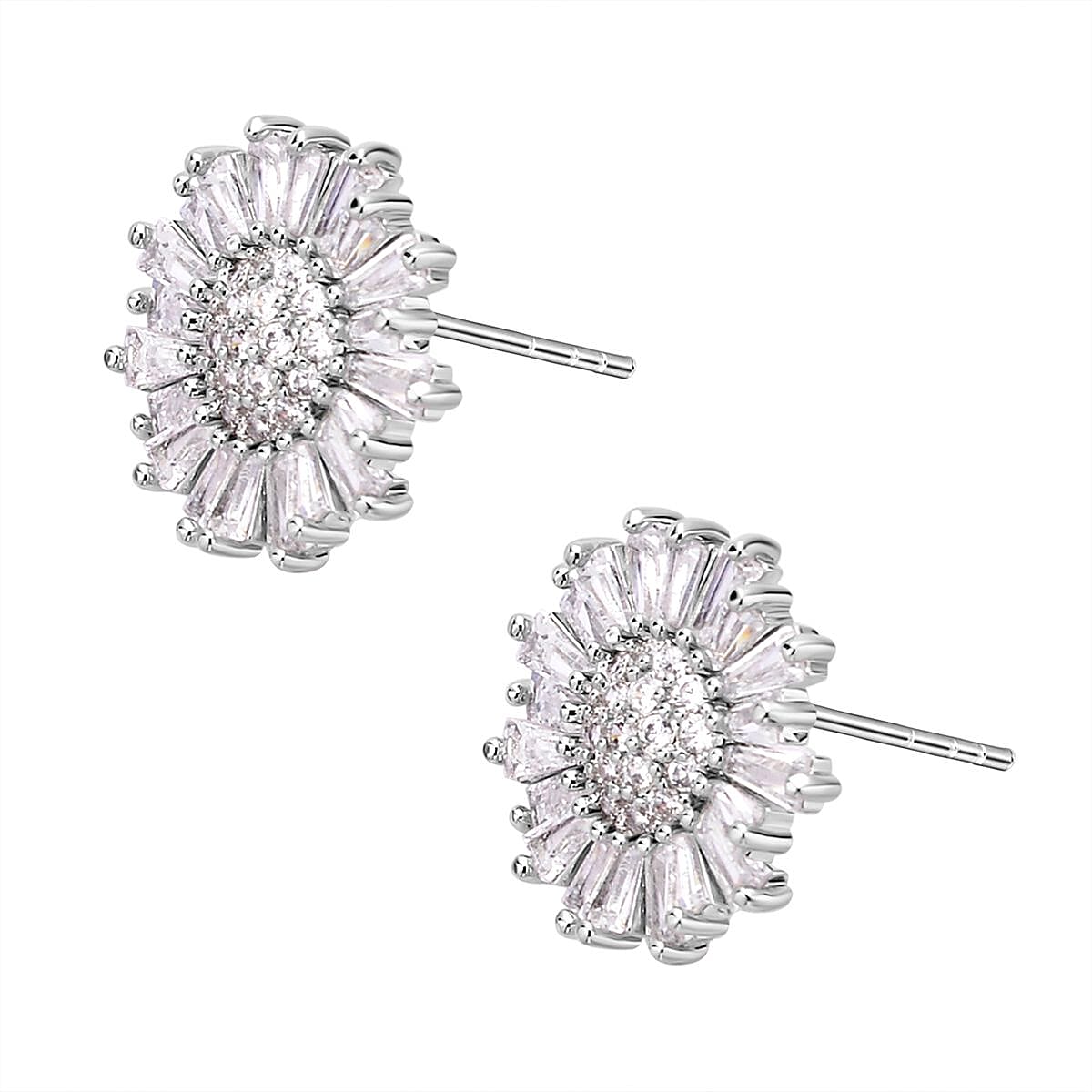 Set of 2 - White Cubic Zirconia Pendant with Chain (Size - 20 with 2 Inch Extender) and Earrings (With Silicon Push Back) in Pure White Brass 6.000 Ct.