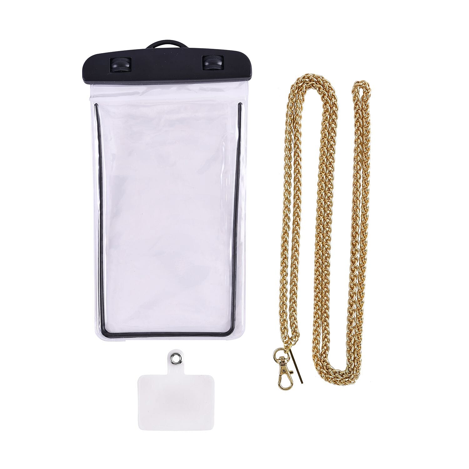 Crossbody Waterproof PVC Phone Bag with Stainless Steel Chain in Gold Tone
