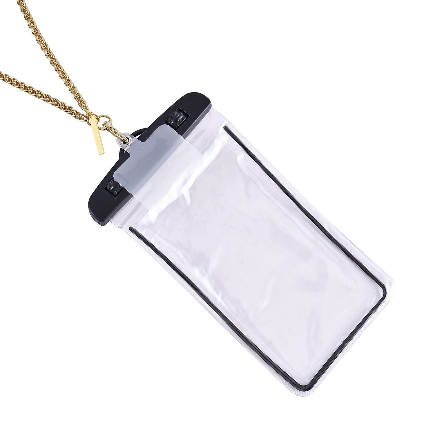 Crossbody Waterproof PVC Phone Bag with Stainless Steel Chain in Gold Tone