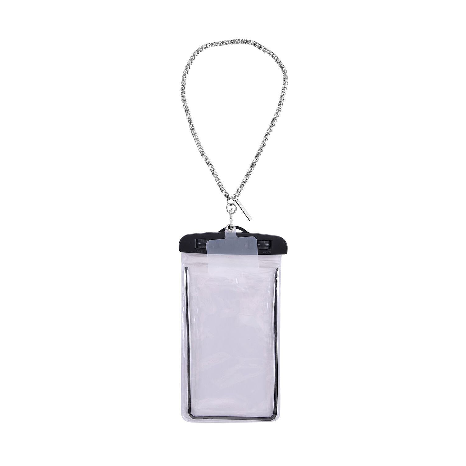 Waterproof PVC Phone Bag with Stainless Steel Chain in Silver Tone